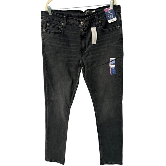 George Mens Slim Fit Jeans Dark Wash Straight Leg 36x34 Cotton Blend Durable Eve - Picture 2 of 12